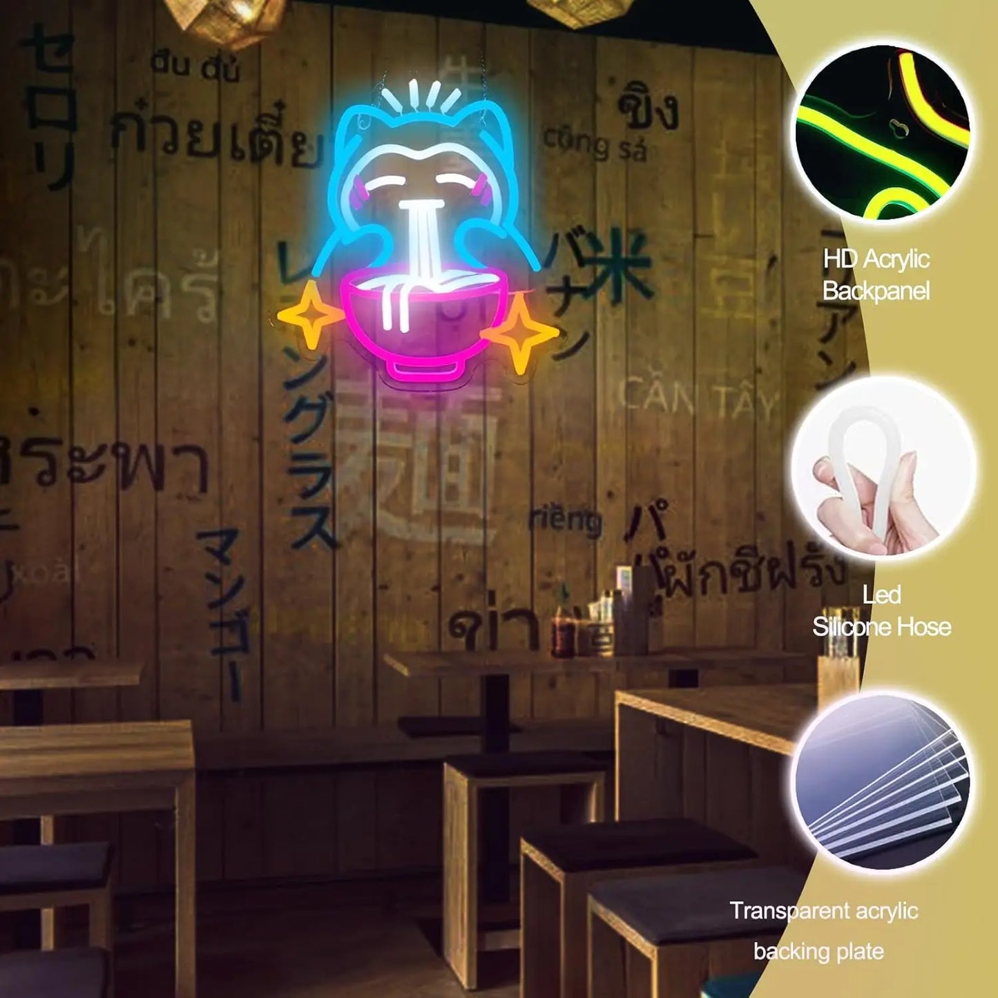 Pokemon Ramen Neon Light Cute Bear Sign Blue Dimmable Led Neon Sign